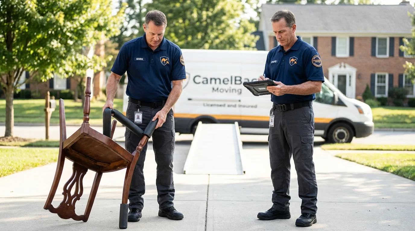 Movers inspecting furniture for damage prevention before loading in Tarentum, PA
