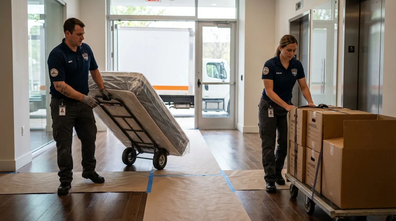 Professional apartment movers loading elevator in Tarentum, PA